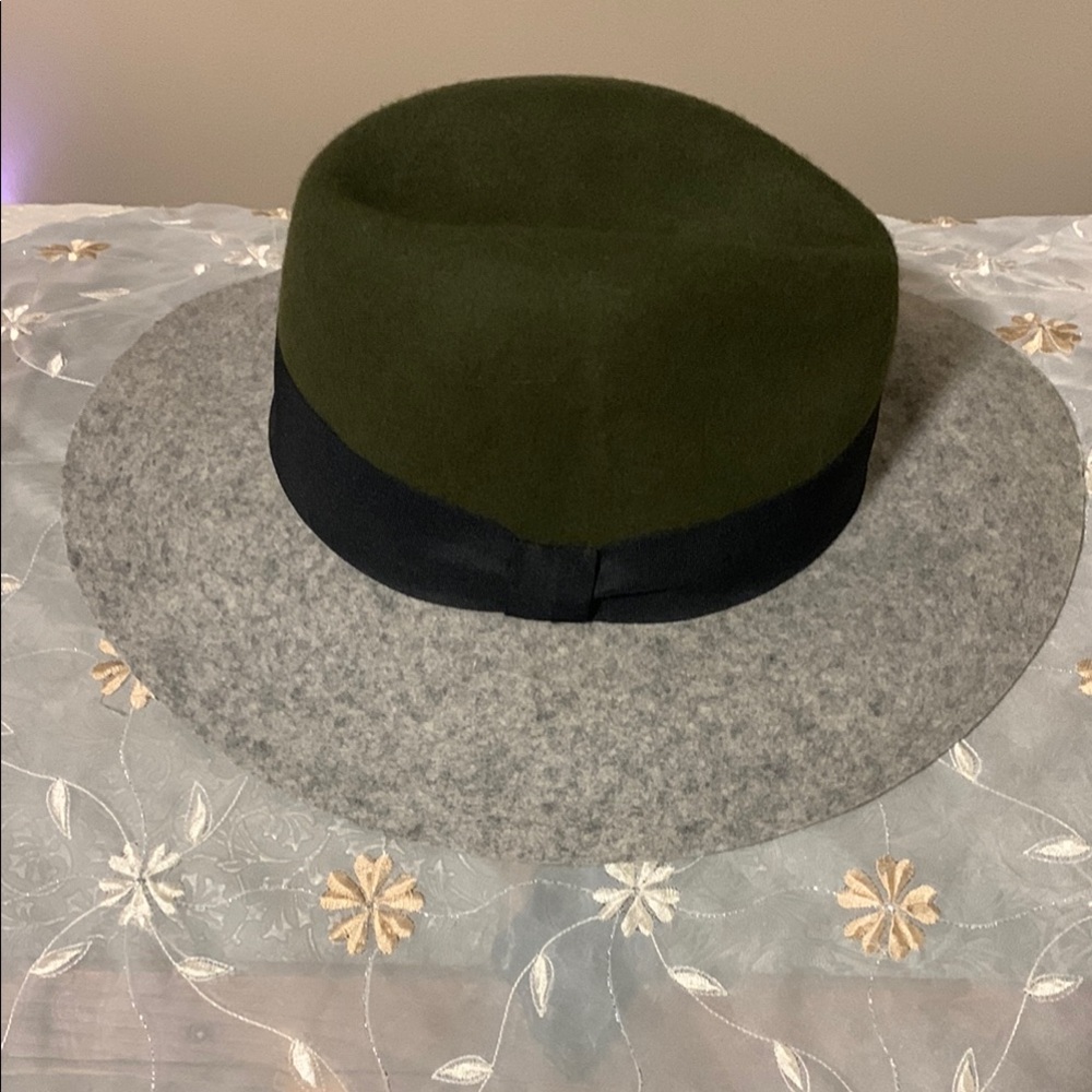 Stylish Green and Gray Women's Hat 100% Wool, Fedora style